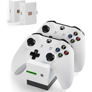 snakebyte Xbox One TWINCHARGE X - white - charger / charging station for Xbox One S / X / Elite Controller / Gamepads, 2 rechargeable batteries 800mAh, dual channel charge, LED charge status indicator