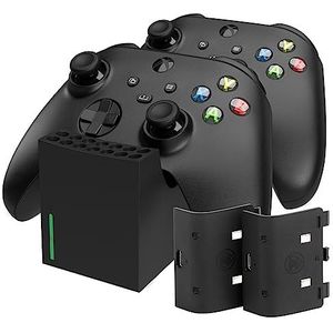 snakebyte Xbox TWIN CHARGE SX - zwart - laadstation voor Series X-controller, oplader voor 2 draadloze controllers, 2 oplaadbare batterijen 800 mAh, led-laadstatusindicator, serie X Design