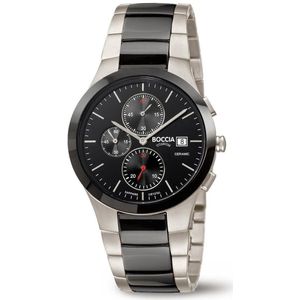 Boccia, Horloge, 3748-01 Herenhorloge Chronograaf Ceramisch Titanium 39mm 5ATM, Zwart, (Chronograaf, 39 mm)