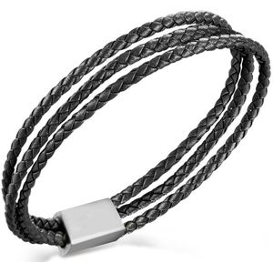 Boccia Titanium 03053-0119 Heren Armband - Leren armband - Sieraad - Leer - Zwart - 12 mm breed - 19 cm lang