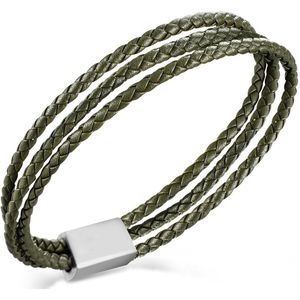 Boccia Titanium 03053-0221 Heren Armband - Leren armband - Sieraad - Leer - Groen - 12 mm breed - 21 cm lang