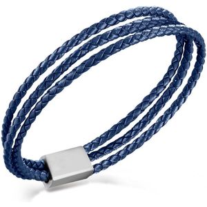 Boccia Titanium 03053-0319 Heren Armband - Leren armband - Sieraad - Leer - Blauw - 12 mm breed - 19 cm lang