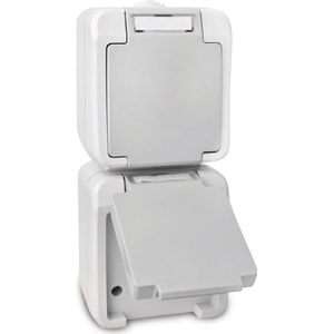 Peranova 102437 Pera Wandcontactdoos Dubbel Spatwaterdicht Lichtgrij - Donkergrijs