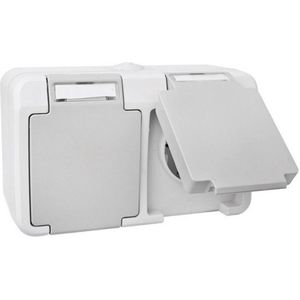 Peranova 102439 Pera Wandcontactdoos Dubbel Spatwaterdicht Lichtgrij - Donkergrijs