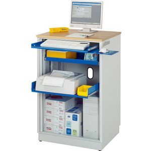 RAU Computerwerkplek, h x b x d = 1100 x 720 x 660 mm, lichtgrijs / gentiaanblauw