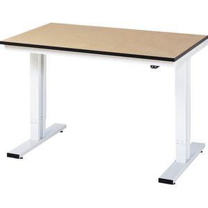 Werktafel, elektrisch in hoogte verstelbaar, kunststof gecoat plaatmateriaal, draagvermogen 300 kg RAU