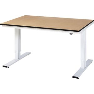 Werktafel, elektrisch in hoogte verstelbaar, kunststof gecoat plaatmateriaal, draagvermogen 300 kg RAU