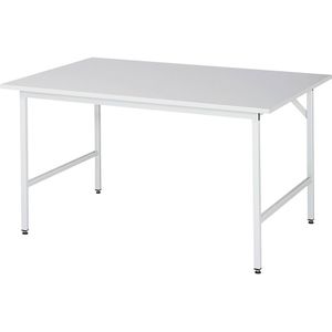 Rau ESD-werktafel Jerry, handmatig in hoogte verstelbaar, 28 mm spaanplaat met melamine coating, tot 300 kg, B 1500 x D 800 x H 800-850 mm, lichtgrijs