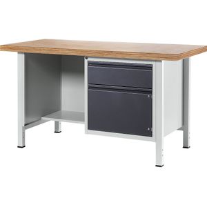 RAU Werkbank, stellingbouw, 1 lade, 1 deur, 1 open vak met teruggeplaatst legbord, bordbreedte 1500 mm, gentiaanblauw