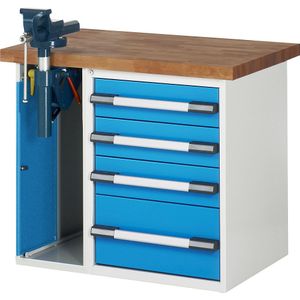 eurokraft pro Werkbank, bouwdoossysteem Serie 7, 4 laden, 1 bankschroef links, b x d = 1000 x 700 mm