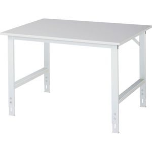 Rau ESD-werktafel Tom, handmatig in hoogte verstelbaar, 28 mm spaanplaat met melamine coating, tot 500 kg, B 1250 x D 1000 x H 760-1080 mm, lichtgrijs