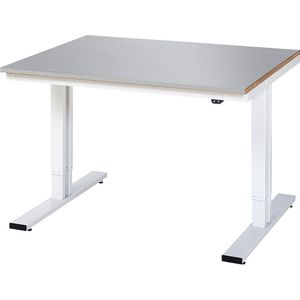 RAU Werktafel, elektrisch in hoogte verstelbaar, hoogte 720 - 1120 mm, roestvaststalen werkblad, b x d = 1250 x 1000 mm
