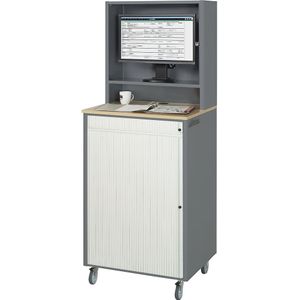 RAU Computerwerkplek, h x b x d = 1810 x 720 x 660 mm, met monitorbehuizing, verrijdbaar, antraciet metallic / gentiaanblauw