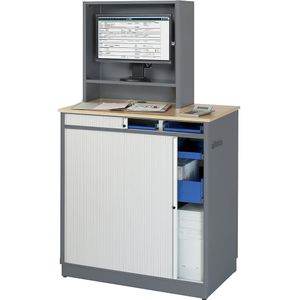 RAU Computerwerkplek, h x b x d = 1810 x 1030 x 660 mm, met monitorbehuizing, antraciet metallic / gentiaanblauw