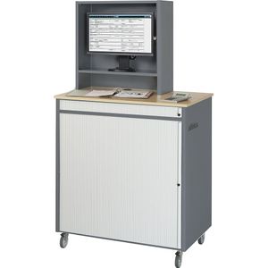 RAU Computerwerkplek, h x b x d = 1810 x 1030 x 660 mm, met monitorbehuizing, verrijdbaar, antraciet metallic / gentiaanblauw