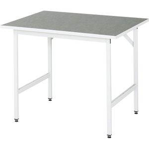 Rau werktafel Jerry, handmatig in hoogte verstelbaar, 25 mm spaanplaat met linoleum bekleding, tot 300 kg, B 1000 x D 800 x H 800-850 mm, lichtgrijs/lichtgrijs
