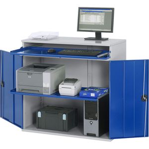 RAU Computer-werkstation, kastframe met 1 uitschuifbaar legbord, breedte 1100 mm, lichtgrijs / gentiaanblauw