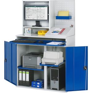 Computer-werkstation, monitorbehuizing, 2 uitschuifbare legborden RAU