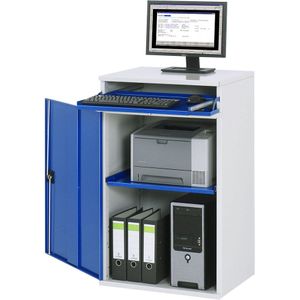 RAU Computer-werkstation, kastframe met 1 uitschuifbaar legbord, breedte 650 mm, lichtgrijs / gentiaanblauw