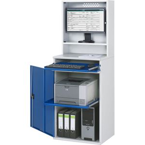 RAU Computer-werkstation, monitorbehuizing, 1 uitschuifbaar legbord, breedte 650 mm, lichtgrijs / gentiaanblauw