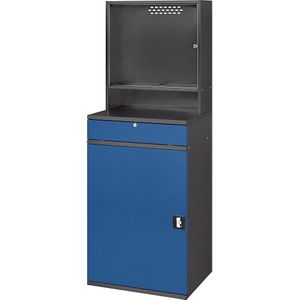 RAU Computer-werkstation, monitorbehuizing, 1 uitschuifbaar legbord, breedte 650 mm, antraciet / gentiaanblauw