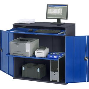 RAU Computer-werkstation, kastframe met 1 uitschuifbaar legbord, breedte 1100 mm, antraciet / gentiaanblauw