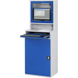 RAU Computer-werkstation, monitorbehuizing, 2 uitschuifbare legborden, breedte 650 mm, lichtgrijs / gentiaanblauw