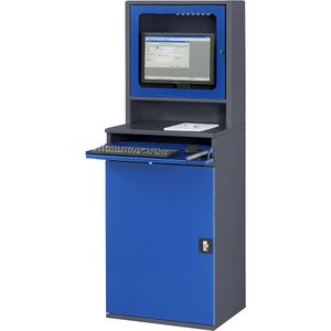 RAU Computer-werkstation, monitorbehuizing, 2 uitschuifbare legborden, breedte 650 mm, antraciet / gentiaanblauw