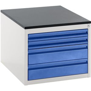 RAU Ladekast met telescopische geleiders, hoogte 460 mm, laden 2 x 60, 2 x 120 mm, lichtgrijs / gentiaanblauw, breedte 580 mm