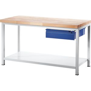 RAU Werkbank, stellingconstructie, 1 lade type L, 1 aflegplateau van plaatstaal, diepte 900 mm, breedte 1500 mm