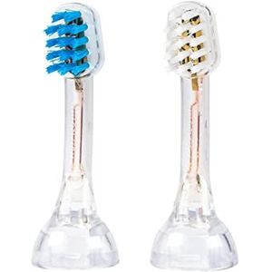 Emmi Tandenborstelkoppen k2 (1 x blauw + 1 x wit) I kleine borstelkop voor kinderen en kleine grenen I voor ultrasone tandenborstels van emmi® Metallic & Professional