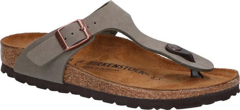Slipper Birkenstock Unisex Gizeh Birko-Flor Nubuck Stone Narrow