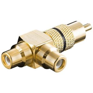 1x Tulp (m) - 2x Tulp (v) audio adapter/splitter - zwart / verguld (metaal)