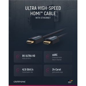 Clicktronic HDMI 2.1 Kabel - 8K 60Hz - Verguld - 0,5 meter - Zwart