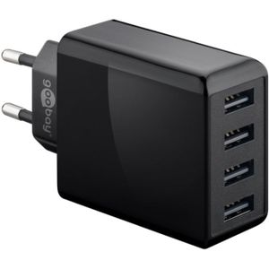 goobay 44953 4-weg USB-oplader, 30 W, voor het opladen van maximaal 4 apparaten tegelijk, zwart