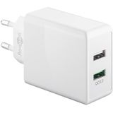 USB-A adapter - USB-A oplader - CEE 7/16 - USB-A adapter - 2 poorts - USB-A & Quick Charge 3.0 - 3000mA - 28W - wit