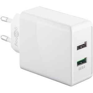 USB-A adapter - USB-A oplader - CEE 7/16 - USB-A adapter - 2 poorts - USB-A & Quick Charge 3.0 - 3000mA - 28W - wit