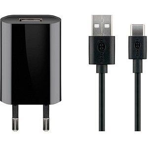 goobay Ladekabel mit Adapter schwarz, Kabellänge: 1,0 m, 5 Watt
