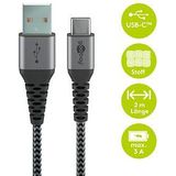 goobay - USB-C-auf-USB-A-Textilkabel mit Metallsteckern (spacegrau silber), 2 Meter - elegantes und extra-robustes Verbindungskabel f&#252;r Ger&#228;te mit USB-C-Anschluss