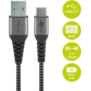 USB A naar USB C kabel | Goobay | 2 meter | USB 2.0 (60W, 480 Mbps)