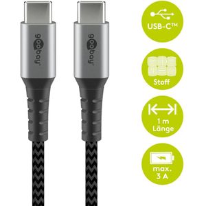 goobay USB C Kabel 1,0 m schwarz, grau, 1 St.