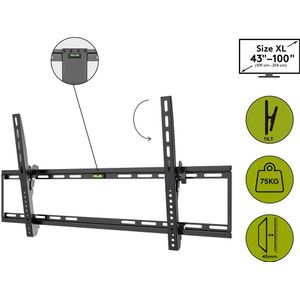 Tv muurbeugel voor 43-100 inch schermen - Basic - 10 graden Kantelbaar - Tot 75kg - Zwart