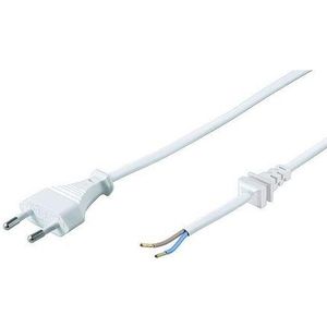 CEE 7/16 - 2-aderig open eind stroomkabel met trekontlasting - 2x 0,75mm / wit - 1,5 meter