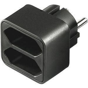 Goobay 51002 Stopcontactadapter op 2-weg Euro Vrouwelijk, Dubbele stekker, Multistekker, Meervoudige stekker, Zwart