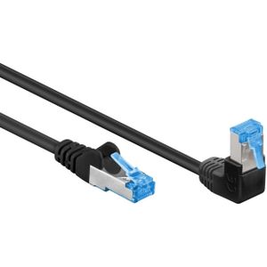 S/FTP CAT6a 10 Gigabit netwerkkabel haaks naar boven / recht / zwart - LSZH - 0,50 meter