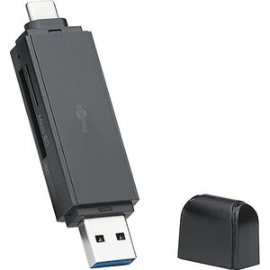 goobay 58261 USB C kaartlezer 2-in-1 / USB 3.0 kaartlezer / SD-kaartlezer laptop / TV/voor Micro SD en SD/SuperSpeed geheugenkaarten tot 5 GB/s/Plug & Play/zwart