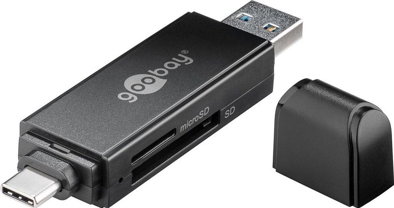 Goobay - USB 3.0 USB-C™ 2-in-1 - Kaartlezer - Zwart - Compatibel met SDXC, SDHC, microSD