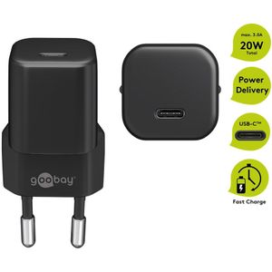 Goobay nano USB-C PD thuislader | 20W | losse Lightning kabel | zwart | 1 meter