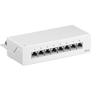 Goobay 62069 CAT 6 patchpaneel 8 poorten / RJ45 netwerkstekkers / 250 MHz LAN patchpaneel / 1 U verdeelpaneel / mini patchpaneel voor kantoor wandmontage wit