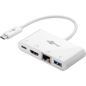 USB-C Multiport-adapter - USB 3.0, HDMI, RJ45 en USB-C met PD - Wit - 0,15 meter